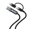 Καλώδιο φόρτισης και δεδομένων Tellur Data Cable 4-in-1 USB/USB-C σε USB-C/Lightning - 1 μέτρο σε μαύρο χρώμα