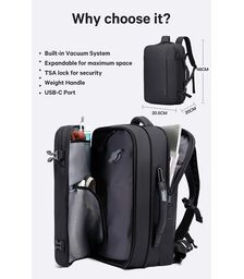 Bange Μαύρο Σακίδιο Πλάτης Vacuum Tsa Lock με ζυγαριά 36L 1909-8  Laptop 17,3”