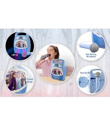 eKids Frozen 2 Bluetooth MP3 Boombox Karaoke & Ασύρματο Μικρόφωνο για παιδιά και εφήβους με ενσωματωμένη μουσική, φωτισμό, Sound Effects (FR-553) (Γαλάζιο/Λευκό)