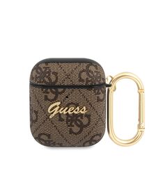 Guess Script Metal Logo Collection Θήκη προστασίας από δερματίνη για Apple Airpods 1/2 (Καφε)