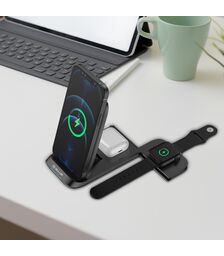 Tellur 3-in-1 Wireless Desk Charger Αναδιπλούμενη βάση ασύρματης φόρτισης 3 σε 1 με υποστήριξη τεχνολογίας Qi
