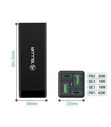 Tellur Universal (EU/UK/US) AC Charger PDHC2 με υποστήριξη Quick Charge 3.0 Φορτιστής τεσσάρων θυρών (2xPowerDelivery + 2x Quick Charge 3.0), σε μαύρο χρώμα