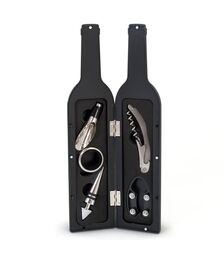 The Source Σετ Αξεσουάρ Κρασιού Sommelier 5 Τεμ. σε θήκη με σχήμα μπουκαλιού, από ανοξείδωτο ατσάλι με μαγνητικό κλείσιμο