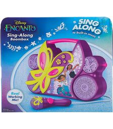 eKids Encanto Boombox Karaoke & Ενσύρματο Μικρόφωνο για παιδιά με ενσωματωμένη μουσική, φωτισμό, Sound Effects (EN-115) (Κίτρινο/Μωβ/Ροζ)