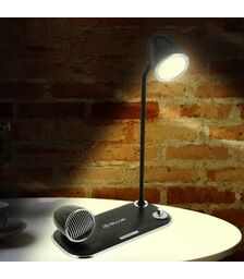 Tellur Nostalgia Wireless Desk Charger Ρετρο φωτιστικό γραφείου, ηχείο και βάση ασύρματης φόρτισης 3 σε 1 με υποστήριξη τεχνολογίας Qi (μαύρη)