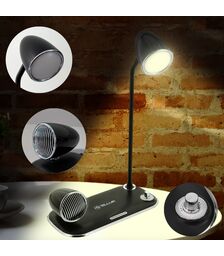 Tellur Nostalgia Wireless Desk Charger Ρετρο φωτιστικό γραφείου, ηχείο και βάση ασύρματης φόρτισης 3 σε 1 με υποστήριξη τεχνολογίας Qi (μαύρη)