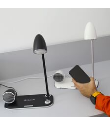 Tellur Nostalgia Wireless Desk Charger Ρετρο φωτιστικό γραφείου, ηχείο και βάση ασύρματης φόρτισης 3 σε 1 με υποστήριξη τεχνολογίας Qi (μαύρη)