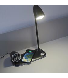 Tellur Nostalgia Wireless Desk Charger Ρετρο φωτιστικό γραφείου, ηχείο και βάση ασύρματης φόρτισης 3 σε 1 με υποστήριξη τεχνολογίας Qi (μαύρη)