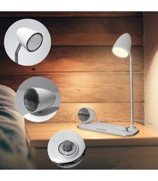 Tellur Nostalgia Wireless Desk Charger Ρετρο φωτιστικό γραφείου, ηχείο και βάση ασύρματης φόρτισης 3 σε 1 με υποστήριξη τεχνολογίας Qi (λευκή)