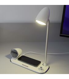 Tellur Nostalgia Wireless Desk Charger Ρετρο φωτιστικό γραφείου, ηχείο και βάση ασύρματης φόρτισης 3 σε 1 με υποστήριξη τεχνολογίας Qi (λευκή)