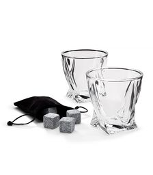 The Source Twisted Glasses With Stone - Σετ 2 ποτήρια και κομψή θήκη Με 4 κύβους πάγου από πέτρα