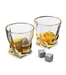 The Source Twisted Glasses With Stone - Σετ 2 ποτήρια και κομψή θήκη Με 4 κύβους πάγου από πέτρα