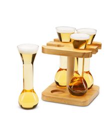 The Source Mini Yards Of Ale - Σετ Μινι Ποτηριών Μπύρας με Ξύλινη Βάση