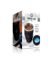 The Source - Camera Lens Mug with Lid Φακός Φωτογραφικής Μηχανής Κούπα Μεταλλική με Καπάκι Μαύρη 300ml