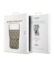 Guess “4G Logo Collection” Script Metal Logo Pouch with cord Τσαντάκι κατάλληλο για smartphone Small / Medium (170x95mm) με κορδονάκι (Brown – GUOWBP4SNSW)