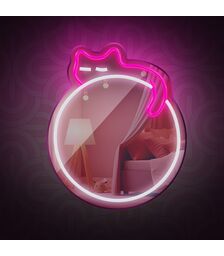 Forever Light Neon Mirror LED Sleeping Cat/White- Pink - Διακοσμητικός Καθρέπτης με LED Neon