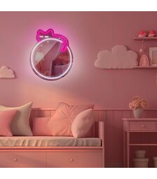 Forever Light Neon Mirror LED Sleeping Cat/White- Pink - Διακοσμητικός Καθρέπτης με LED Neon