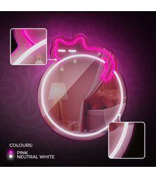 Forever Light Neon Mirror LED Sleeping Cat/White- Pink - Διακοσμητικός Καθρέπτης με LED Neon