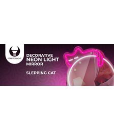 Forever Light Neon Mirror LED Sleeping Cat/White- Pink - Διακοσμητικός Καθρέπτης με LED Neon