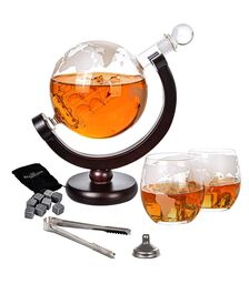 Globe Decanter Set - Μοναδικό Σετ Καράφας και Ποτηριών με Υφή Υδρογείου