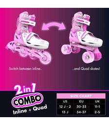 YVOLUTION Neon Combo 2 σε 1 Αυξομειούμενα Πατίνια - Ροζ (30-33)