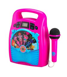 eKids Trolls 2 Bluetooth MP3 Boombox Karaoke & Ασύρματο Μικρόφωνο για παιδιά και εφήβους με ενσωματωμένη μουσική, φωτισμό, Sound Effects (TR-553) (Γαλάζιο/Μωβ)