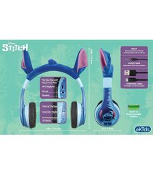 eKids Disney Stitch Ασύρματα Ακουστικά με ασφαλή μέγιστη ένταση ήχου για παιδιά και εφήβους (SH-B52) (Μπλε/Γαλάζιο)