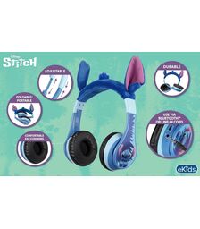 eKids Disney Stitch Ασύρματα Ακουστικά με ασφαλή μέγιστη ένταση ήχου για παιδιά και εφήβους (SH-B52) (Μπλε/Γαλάζιο)