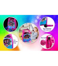 eKids Trolls 2 Bluetooth MP3 Boombox Karaoke & Ασύρματο Μικρόφωνο για παιδιά και εφήβους με ενσωματωμένη μουσική, φωτισμό, Sound Effects (TR-553) (Γαλάζιο/Μωβ)