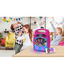eKids Trolls 2 Bluetooth MP3 Boombox Karaoke & Ασύρματο Μικρόφωνο για παιδιά και εφήβους με ενσωματωμένη μουσική, φωτισμό, Sound Effects (TR-553) (Γαλάζιο/Μωβ)