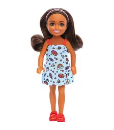 Mattel Barbie: Chelsea with Blue Dress, Headband &amp; Brown Hair Mini Doll (HXM97)
