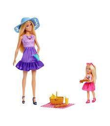 Mattel Barbie: Family &amp; Friends - Barbie Malibu &amp; Club Chelsea Sister PicNic Dolls (JBF43)