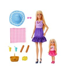 Mattel Barbie: Family &amp; Friends - Barbie Malibu &amp; Club Chelsea Sister PicNic Dolls (JBF43)