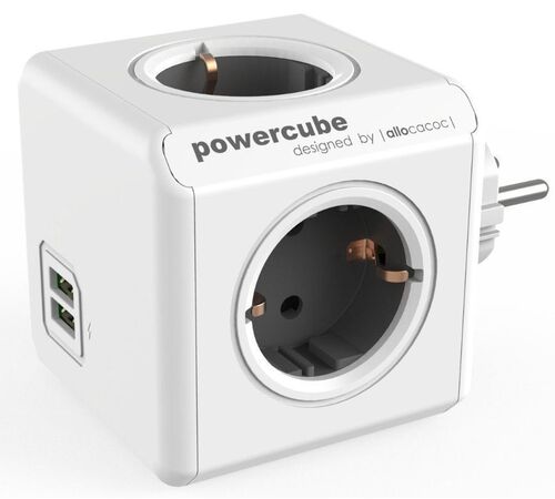 Allocacoc® PowerCube |Original USB| Πολύπριζο 4 θέσεων & 2 USB – Γκρι – 1202GY/DEOUPC