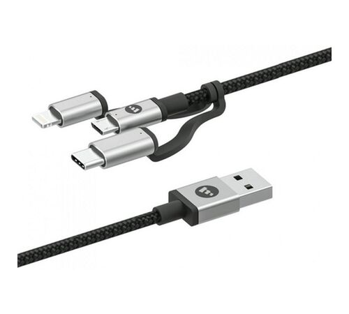 Mophie 3 σε 1 Charging Cable (microUSB / USB-C / Lightning) Αλουμινένιο καλώδιο δεδομένων (1 μέτρο – μαύρο)