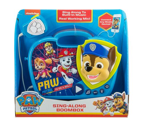 eKids Paw Patrol Boombox Karaoke & Ενσύρματο Μικρόφωνο για παιδιά με ενσωματωμένη μουσική, φωτισμό, Sound Effects (PW-115)  (Μπλε/Κίτρινο)