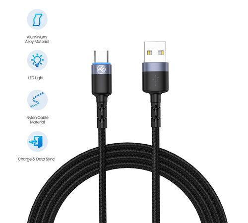 Tellur data cable USB to Type-C with LED light, 1.2m, black