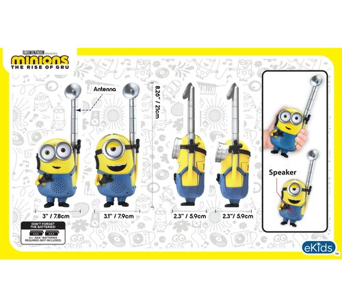 eKids Minions 2: "The Rise of Gru" Σετ 2 Walkie Talkies για παιδιά & ενήλικες με εμβέλεια 150 μέτρων (MS-210) (Κίτρινο/Μπλε)