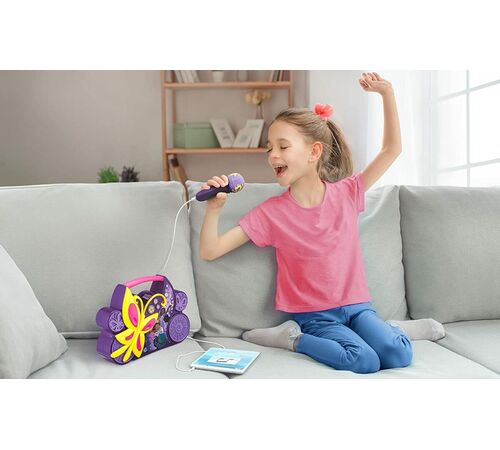 eKids Encanto Boombox Karaoke & Ενσύρματο Μικρόφωνο για παιδιά με ενσωματωμένη μουσική, φωτισμό, Sound Effects (EN-115) (Κίτρινο/Μωβ/Ροζ)