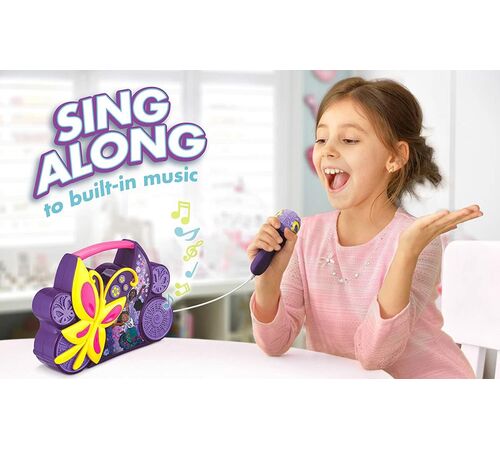 eKids Encanto Boombox Karaoke & Ενσύρματο Μικρόφωνο για παιδιά με ενσωματωμένη μουσική, φωτισμό, Sound Effects (EN-115) (Κίτρινο/Μωβ/Ροζ)
