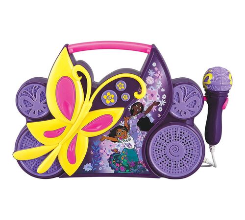 eKids Encanto Boombox Karaoke & Ενσύρματο Μικρόφωνο για παιδιά με ενσωματωμένη μουσική, φωτισμό, Sound Effects (EN-115) (Κίτρινο/Μωβ/Ροζ)