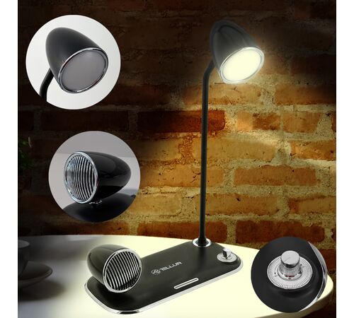Tellur Nostalgia Wireless Desk Charger Ρετρο φωτιστικό γραφείου, ηχείο και βάση ασύρματης φόρτισης 3 σε 1 με υποστήριξη τεχνολογίας Qi (μαύρη)