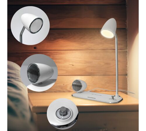Tellur Nostalgia Wireless Desk Charger Ρετρο φωτιστικό γραφείου, ηχείο και βάση ασύρματης φόρτισης 3 σε 1 με υποστήριξη τεχνολογίας Qi (λευκή)