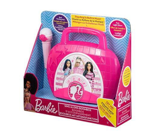 eKids Barbie Boombox Karaoke & Ενσύρματο Μικρόφωνο για παιδιά με ενσωματωμένη μουσική, φωτισμό, Sound Effects (BE-115) (Μωβ/Λευκό)