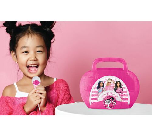 eKids Barbie Boombox Karaoke & Ενσύρματο Μικρόφωνο για παιδιά με ενσωματωμένη μουσική, φωτισμό, Sound Effects (BE-115) (Μωβ/Λευκό)