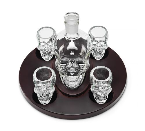 The Source Skull Decanter Σετ Ποτού 5 Τεμαχίων και δίσκος σε σχήμα κρανίου