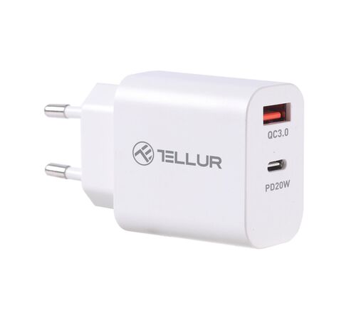 Tellur PDHC101 Φορτιστής δύο θυρών 38W PD (PD20W + QC3.0 18W) σε λευκό χρώμα (TLL151381)