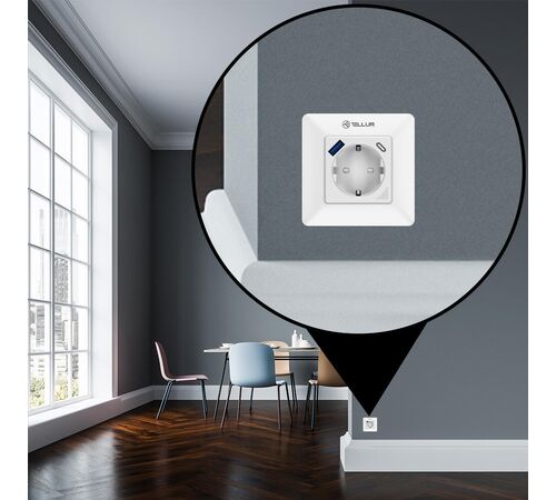 Tellur Smart WiFi Έξυπνη Πρίζα Ρεύματος 3600W / 16A με ενσωματωμένες θύρες 1xUSB 18W & 1xUSB-C PD 20W σε λευκό (TLL331531)