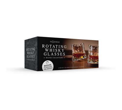 The Source Rotating Whisky Glasses with Coaster - Περιστρεφόμενα ποτήρια ουίσκι με δικά τους σουβέρ (Σετ των 2 τεμαχίων)