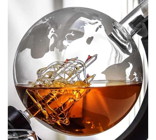 Globe Decanter Set - Μοναδικό Σετ Καράφας και Ποτηριών με Υφή Υδρογείου